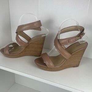 Sole Society Leather Ankle Wrap Wedge Sandals 7